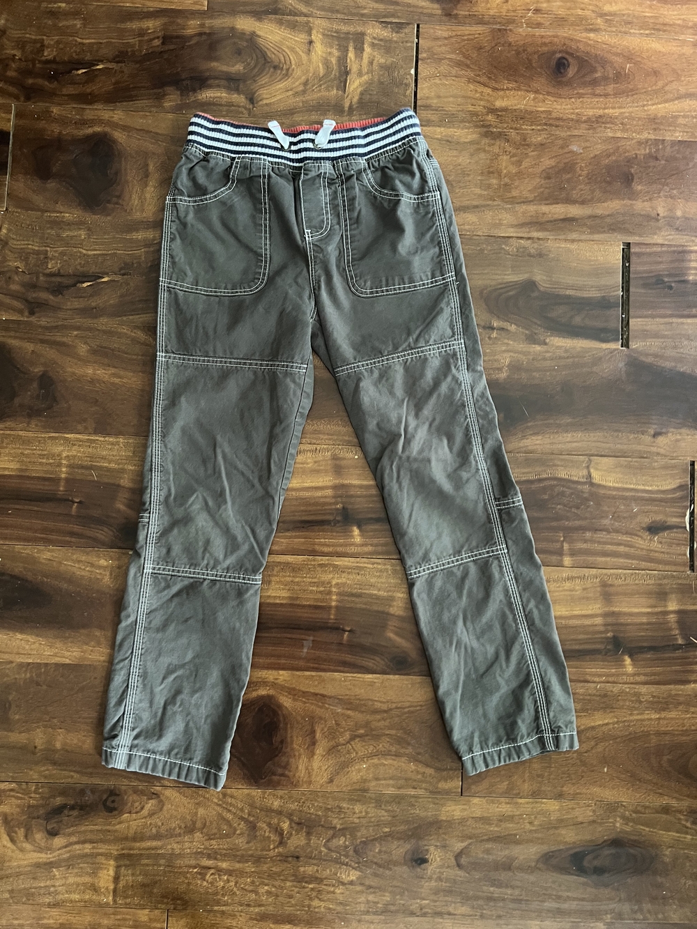 Mini Boden Charcoal Cargo Pants with Striped Elastic Waistband